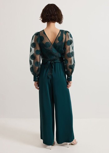 Phase Eight Davina Spot Jumpsuit Dark Green Australia | EA3678291